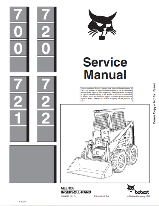 BOBCAT 700, 720, 721, 722 LOADER SERVICE MANUAL 6556619 PDF