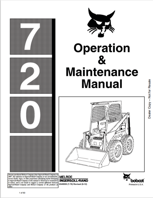 BOBCAT 720 LOADER OPERATION AND MAINTENANCE MANUAL 6549950 PDF