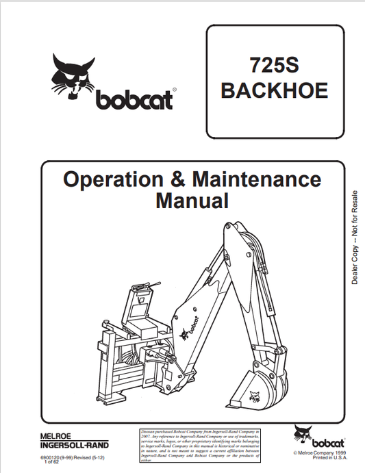 BOBCAT 725S BACKHOE OPERATION AND MAINTENANCE MANUAL 6900120 PDF