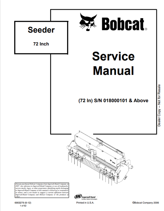 BOBCAT 72IN SEEDER SERVICE MANUAL 6903279 PDF