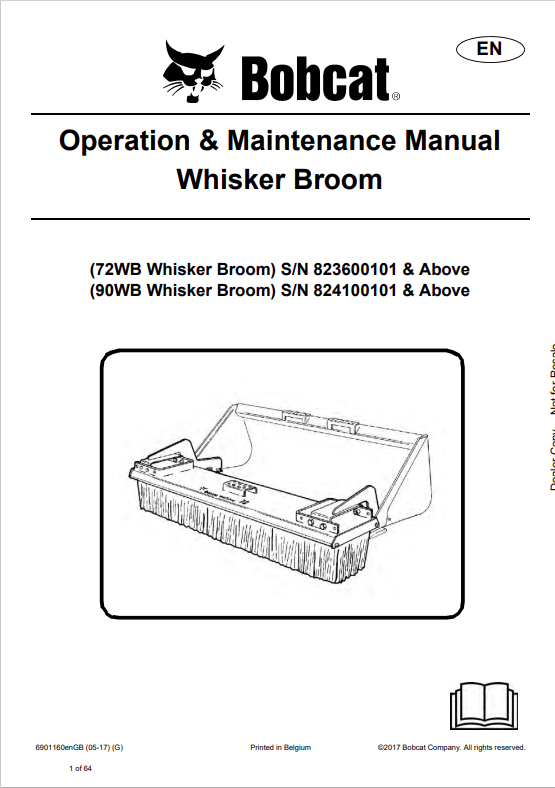 BOBCAT 72WB, 90WB WHISKER BROOM OPERATION AND MAINTENANCE MANUAL 6901160 PDF
