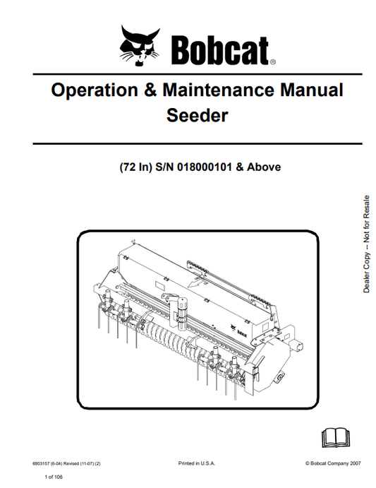 BOBCAT 72 INCH SEEDER OPERATION AND MAINTENANCE MANUAL 6903157 PDF