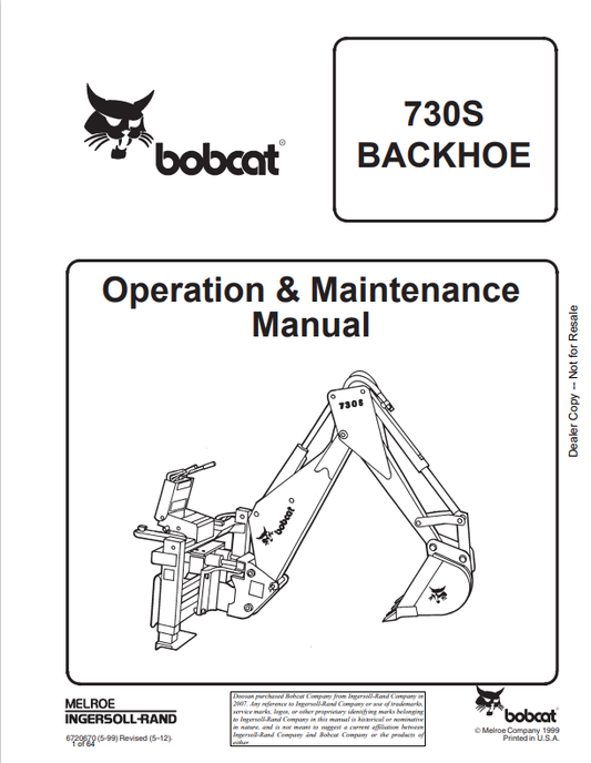 BOBCAT 730S BACKHOE OPERATION AND MAINTENANCE MANUAL 6720670 PDF
