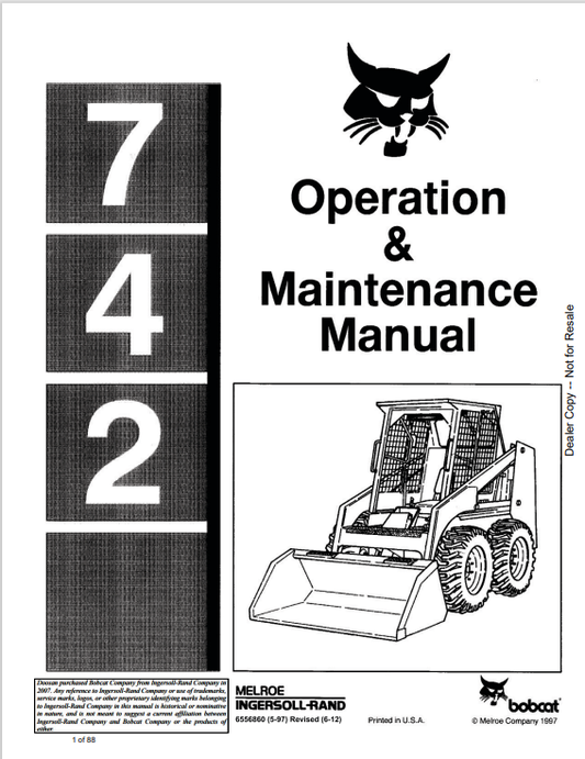 BOBCAT 742 LOADER OPERATION AND MAINTENANCE MANUAL 6556860 PDF