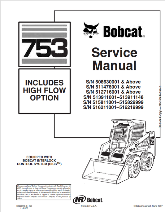 BOBCAT 753 LOADER OPERATION AND MAINTENANCE MANUAL 6900090 PDF