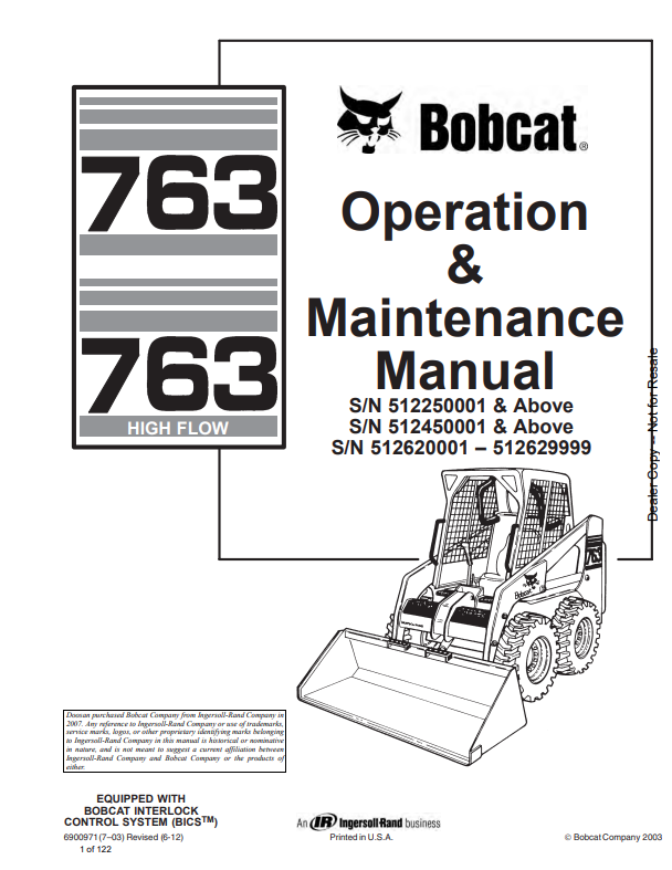 BOBCAT 763, 763 HIGH FLOW LOADER OPERATION AND MAINTENANCE MANUAL 6900971 PDF