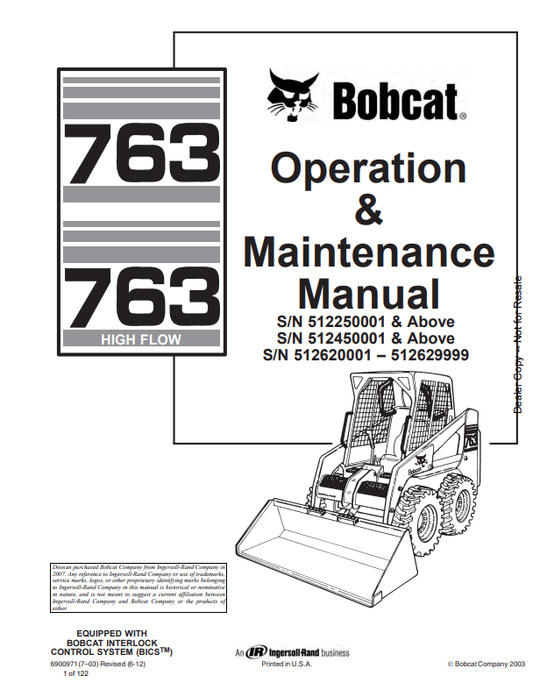 BOBCAT 763, 763 HIGH FLOW LOADER OPERATION AND MAINTENANCE MANUAL 6900971 PDF