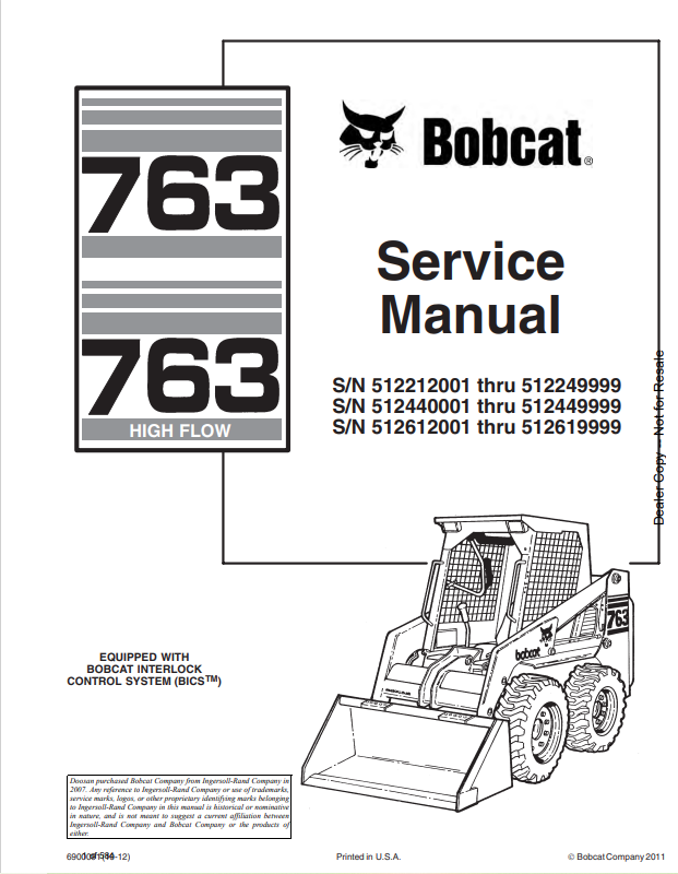BOBCAT 763, 763 HIGH FLOW LOADER SERVICE MANUAL 6900091 PDF
