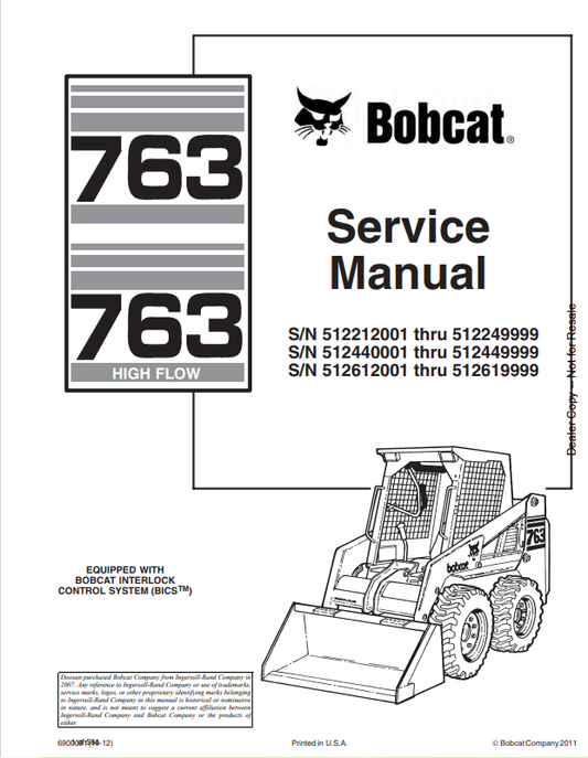 BOBCAT 763, 763 HIGH FLOW LOADER SERVICE MANUAL 6900091 PDF