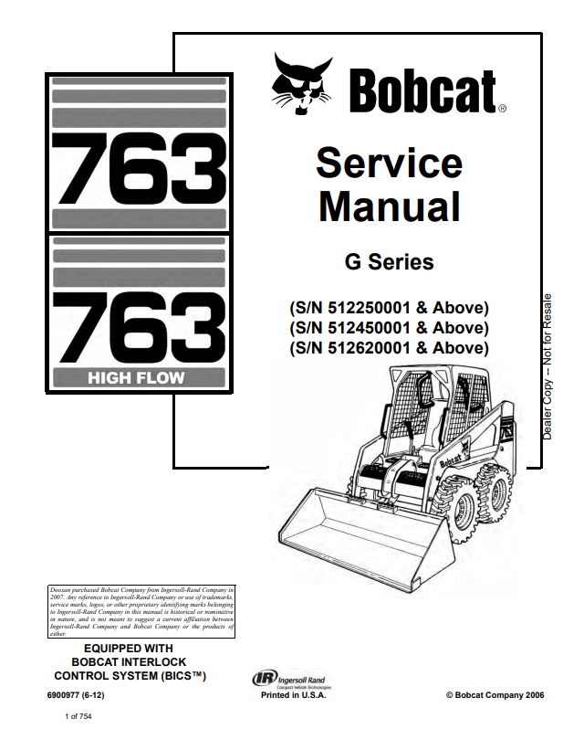 BOBCAT 763, 763 HIGH FLOW LOADER SERVICE MANUAL 6900977 PDF