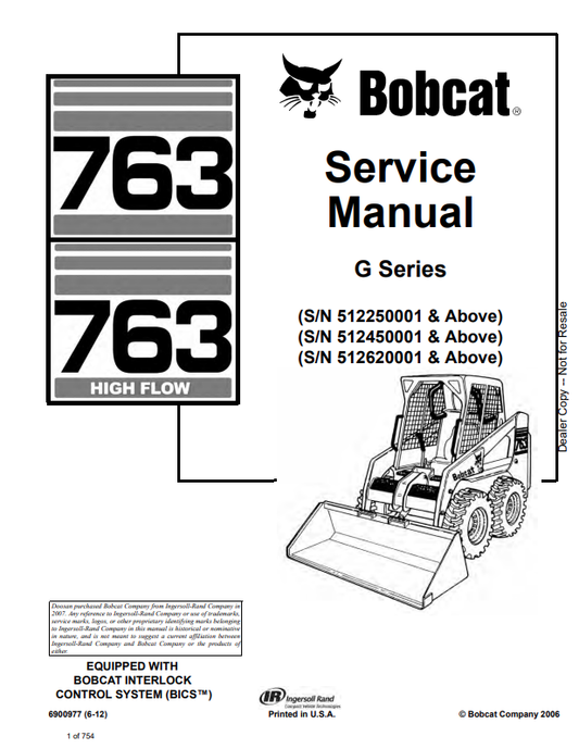 BOBCAT 763, 763 HIGH FLOW LOADER SERVICE MANUAL 6900977 PDF