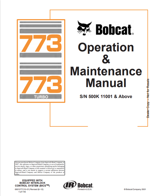 BOBCAT 773, 773 TURBO OPERATION AND MAINTENANCE MANUAL 6901277 PDF