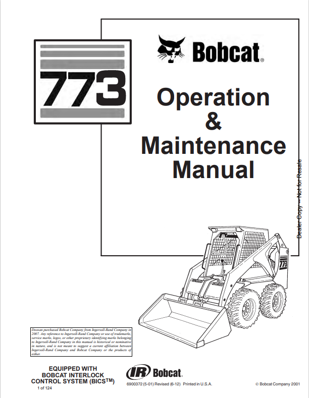 BOBCAT 773 LOADER OPERATION AND MAINTENANCE MANUAL 6900372 PDF