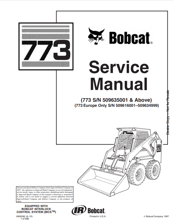 BOBCAT 773 LOADER SERVICE MANUAL 6900092 PDF