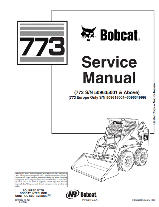 BOBCAT 773 LOADER SERVICE MANUAL 6900092 PDF