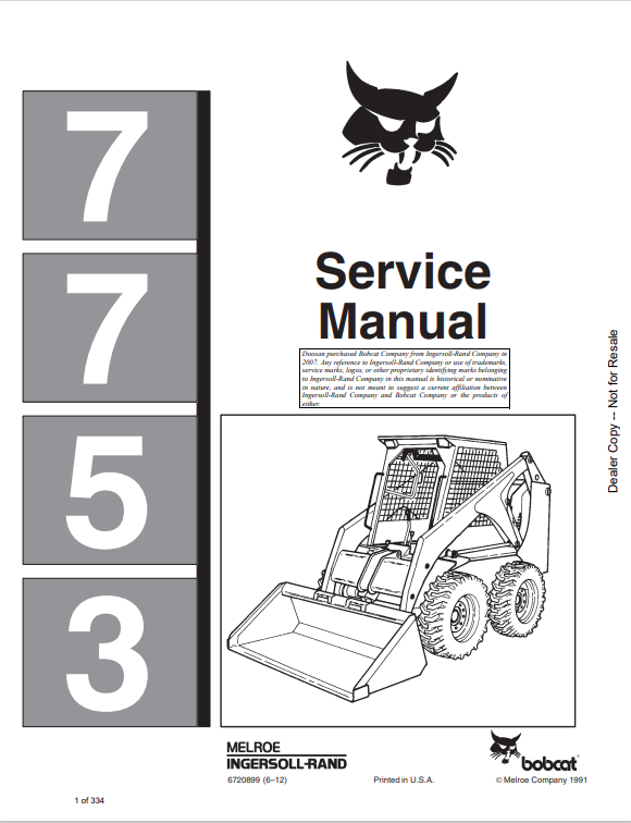 BOBCAT 7753 LOADER SERVICE MANUAL 6720899 PDF