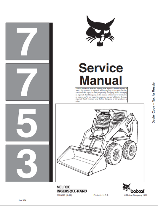 BOBCAT 7753 LOADER SERVICE MANUAL 6720899 PDF