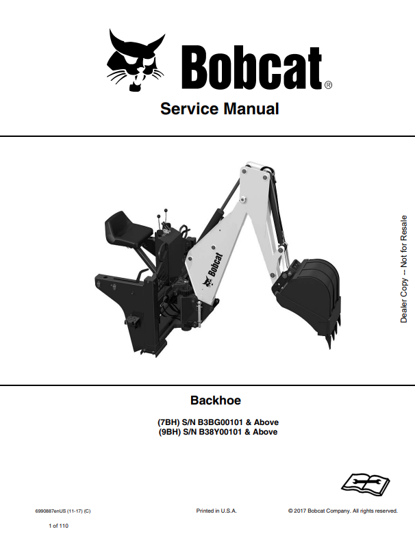 BOBCAT 7BH, 9BH BACKHOE SERVICE MANUAL 6990887 PDF