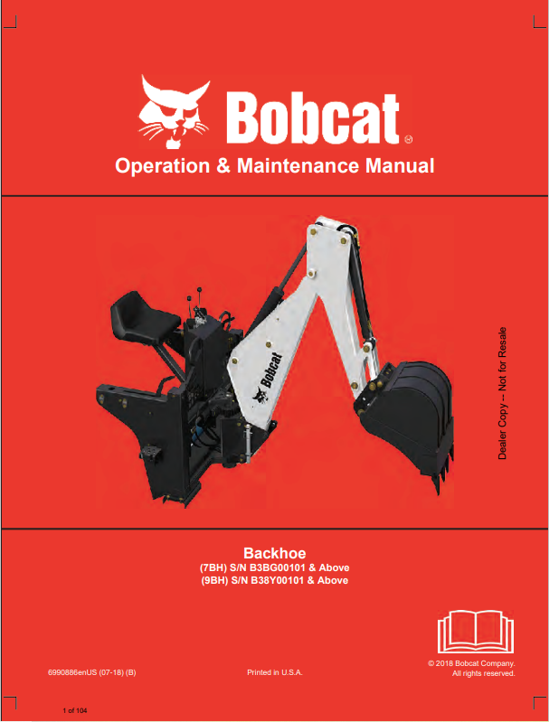 BOBCAT 7BH AND 9BH BACKHOE OPERATION AND MAINTENANCE MANUAL 6990886 PDF