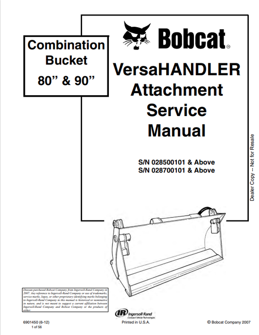 BOBCAT 80, 90 COMBINATION BUCKET SERVICE MANUAL 6900895 PDF