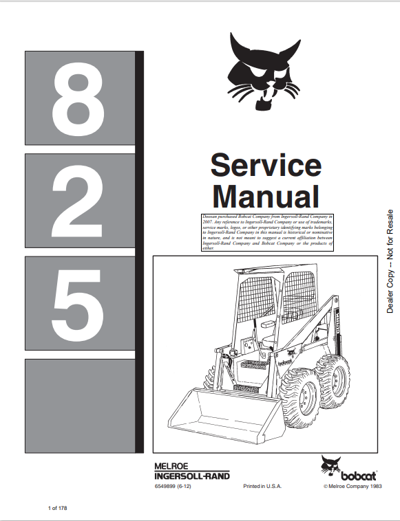 BOBCAT 825 LOADER SERVICE MANUAL 6549899 PDF