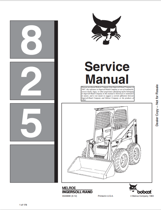 BOBCAT 825 LOADER SERVICE MANUAL 6549899 PDF