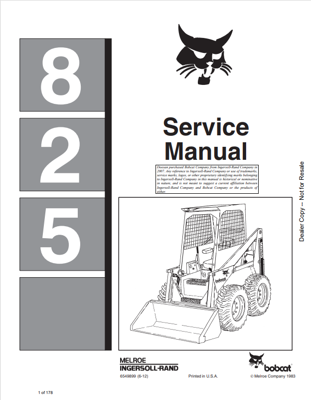 BOBCAT 825 LOADER SERVICE MANUAL 6549899 PDF