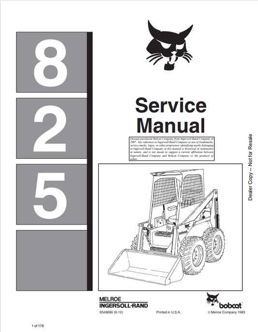 BOBCAT 825 LOADER SERVICE MANUAL 6549899 PDF