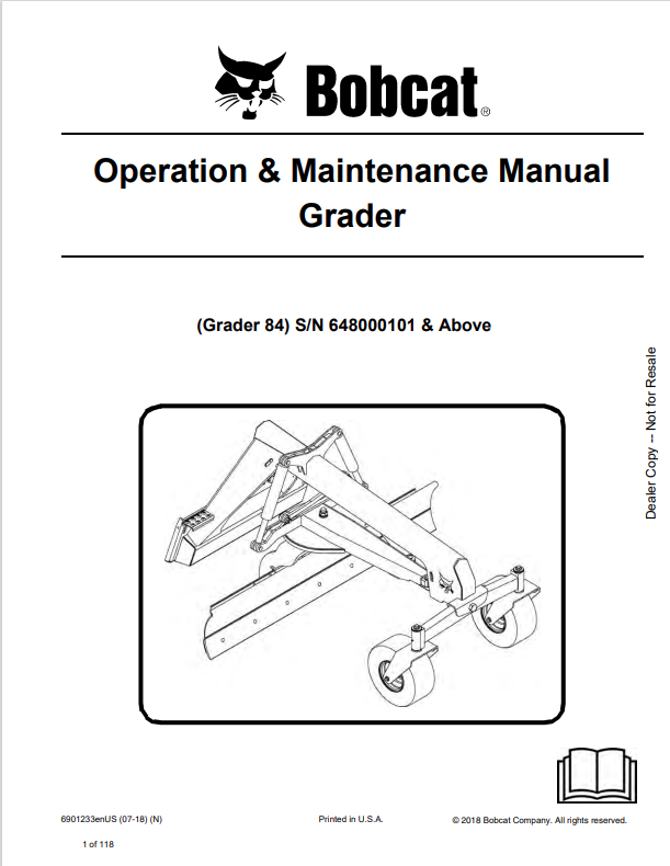 BOBCAT 84 GRADER OPERATION AND MAINTENANCE MANUAL 6901233 PDF