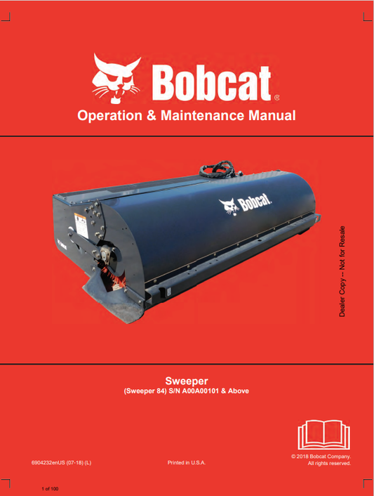 BOBCAT 84 SWEEPER OPERATION AND MAINTENANCE MANUAL 6904232 PDF