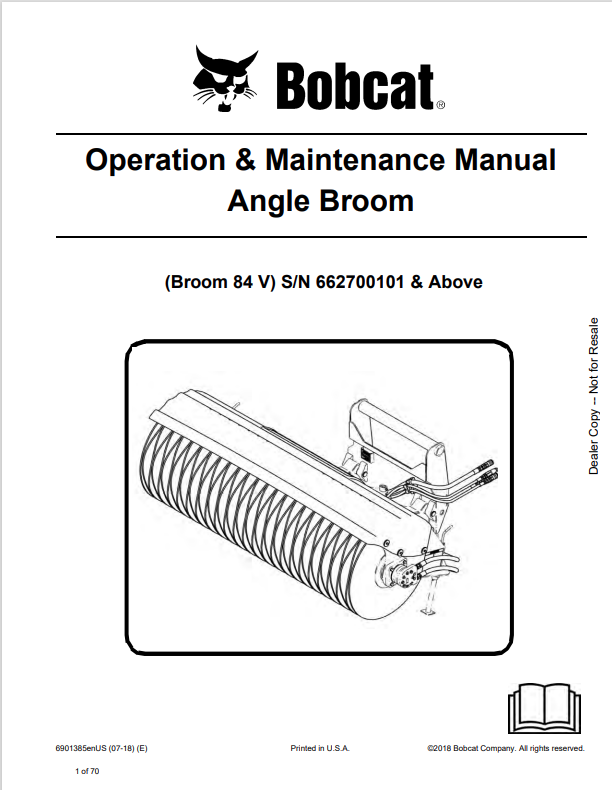 BOBCAT 84 V ANGLE BROOM OPERATION AND MAINTENANCE MANUAL 6901385 PDF