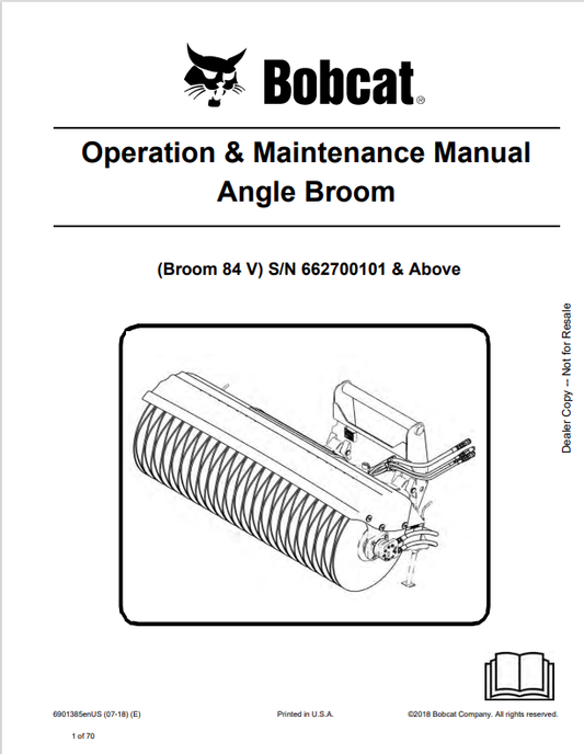 BOBCAT 84 V ANGLE BROOM OPERATION AND MAINTENANCE MANUAL 6901385 PDF
