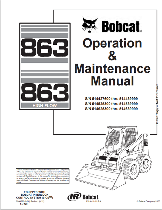 BOBCAT 863, 863 HIGH FLOW OPERATION AND MAINTENANCE MANUAL 6900790 PDF