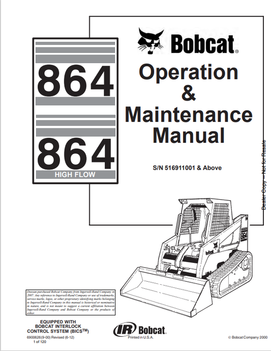 BOBCAT 864, 864 HIGH FLOW OPERATION AND MAINTENANCE MANUAL 6900626 PDF