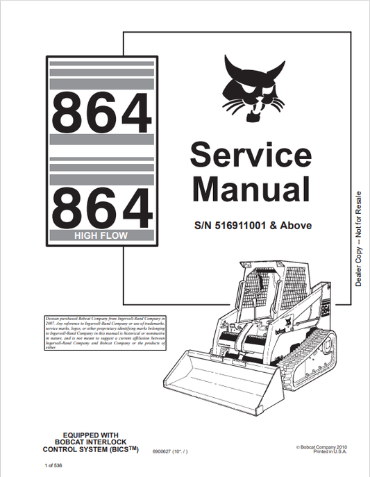 BOBCAT 864, 864 HIGH FLOW SERVICE MANUAL 6900627 PDF