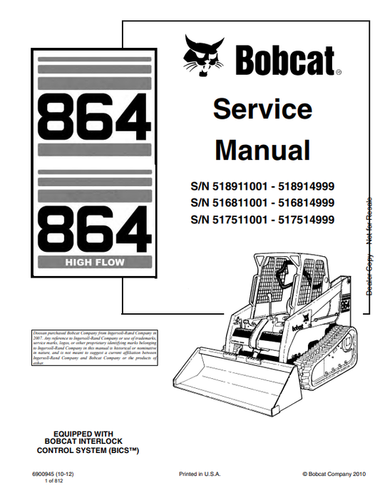 BOBCAT 864, 864 HIGH FLOW SERVICE MANUAL 6900945 PDF