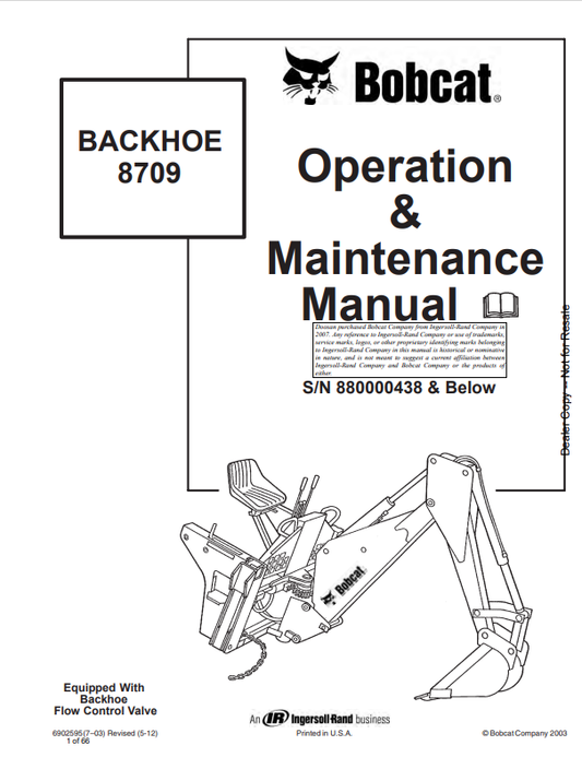 BOBCAT 8709 BACKHOE OPERATION AND MAINTENANCE MANUAL 6902595 PDF
