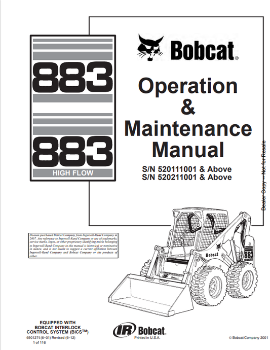 BOBCAT 883, 883 HIGH FLOW OPERATION AND MAINTENANCE MANUAL 6901274 PDF