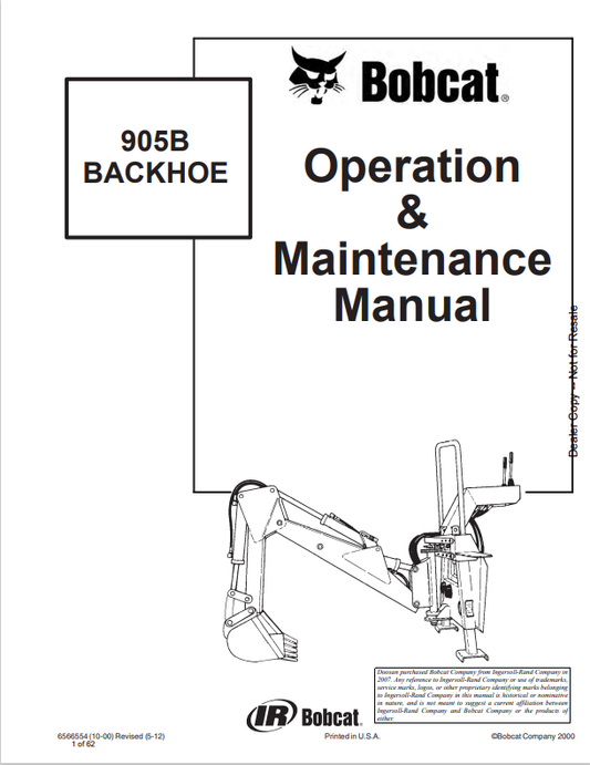 BOBCAT 905B BACKHOE OPERATION AND MAINTENANCE MANUAL 6566554 PDF