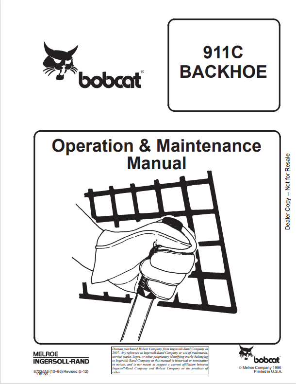 BOBCAT 911C BACKHOE OPERATION AND MAINTENANCE MANUAL 6722616 PDF