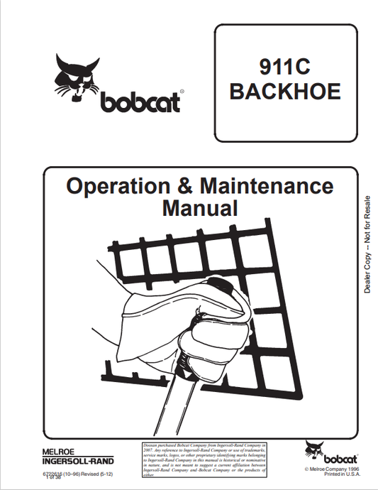BOBCAT 911C BACKHOE OPERATION AND MAINTENANCE MANUAL 6722616 PDF