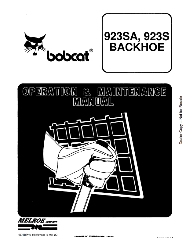 BOBCAT 923SA, 923S BACKHOE OPERATION AND MAINTENANCE MANUAL 6570937 PDF