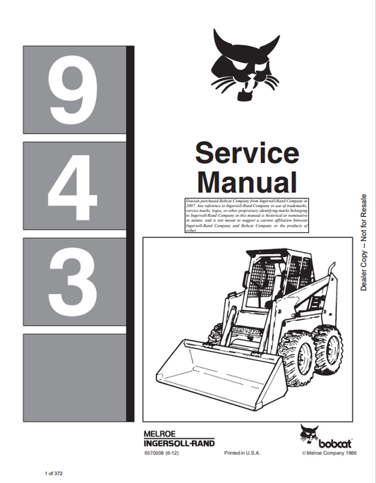 BOBCAT 943 LOADER SERVICE MANUAL 6570008 PDF