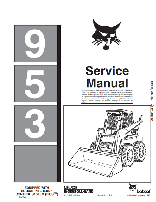 BOBCAT 953 LOADER SERVICE MANUAL 6724352 PDF