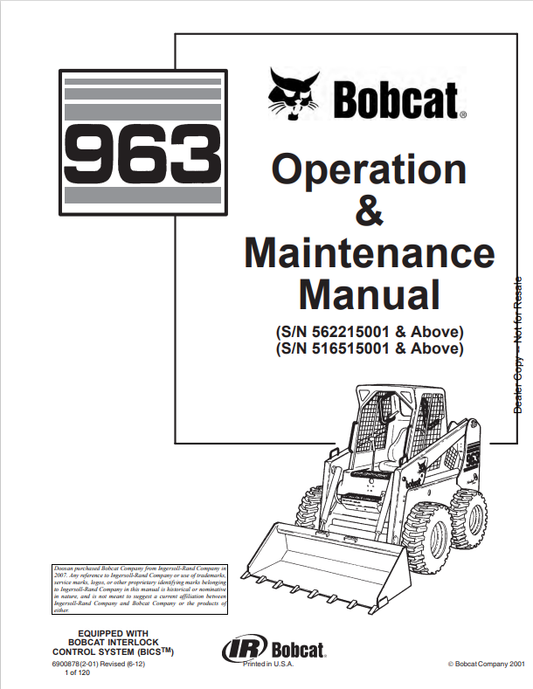 BOBCAT 963 LOADER OPERATION AND MAINTENANCE MANUAL 6900878 PDF