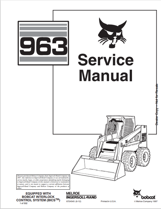 BOBCAT 963 LOADER SERVICE MANUAL 6724545 PDF