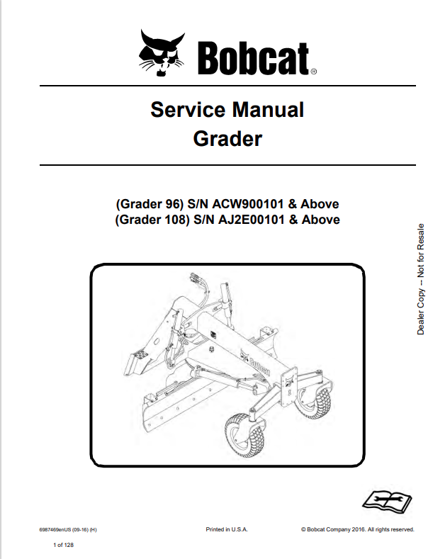 BOBCAT 96, 108 GRADER SERVICE MANUAL 6987469 PDF