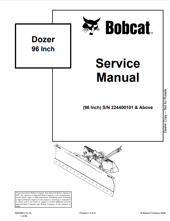 BOBCAT 96 INCH DOZER SERVICE MANUAL 6903383 PDF