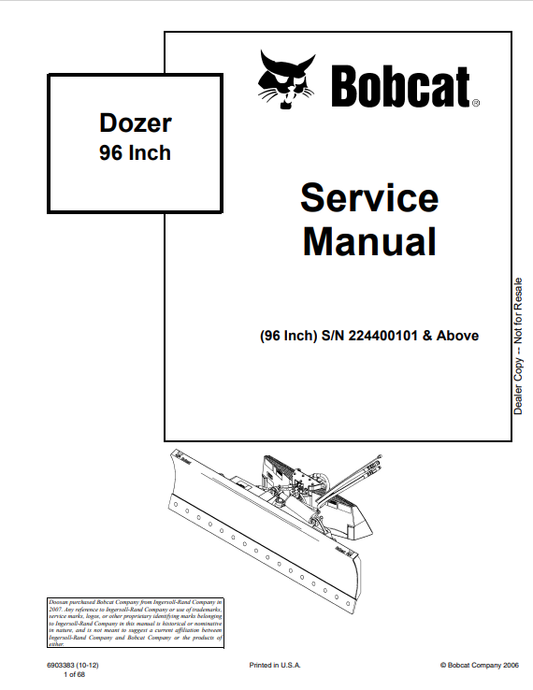 BOBCAT 96 INCH DOZER SERVICE MANUAL 6903383 PDF