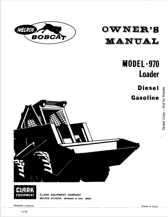 BOBCAT 970 LOADER OWNER MANUAL 6545555 PDF